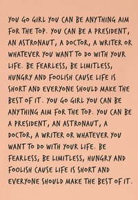 Fond pêche avec un texte motivationnel manuscrit noir soulignant l'autonomisation et l'ambition, répétant des thèmes de possibilité et d'intrépidité.