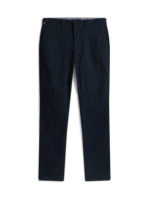 Navyblauwe chino's gemaakt van katoen met een soepele textuur. Voorzien van zijzakken, een knoopsluiting aan de voorkant en minimalistische ontwerpelementen.