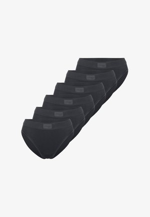 Seks par sorte bomuldsunderbukser med en glat tekstur, elastisk talje og diskret branding på taljen.