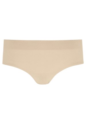 Beige katoenen hipsterondergoed in een blend met een gladde afwerking, brede elastische tailleband en naadloze randen voor comfort en minimale zichtbaarheid.