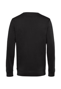 Czarny długi rękaw sweatshirt pokazany z tyłu, z prążkowanymi mankietami i dolnym wykończeniem, na białym tle.