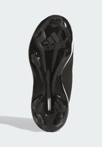 Crna atletska potplat s uzorkom strukture za prianjanje, s oblikovanim kiselinama i logotipom. Glatka površina s zaobljenim pete i ojačanim ivicama.