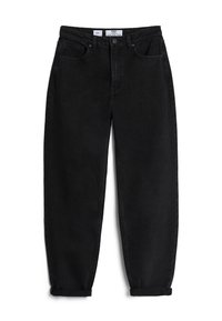 Černé džíny z denimu s volným střihem, se zatáčenými manžetami, designem s pěti kapsami a jednoduchým pasem s knoflíkovým zapínáním.