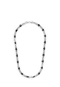 Collana in metallo composta da anelli alternativi in argento e nero, caratterizzata da una texture liscia e lucida e da un design modulare.