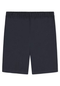 Men's navy blue shorts made of soft cotton, featuring an elastic waistband and a straight cut, with no visible pockets or patterns.