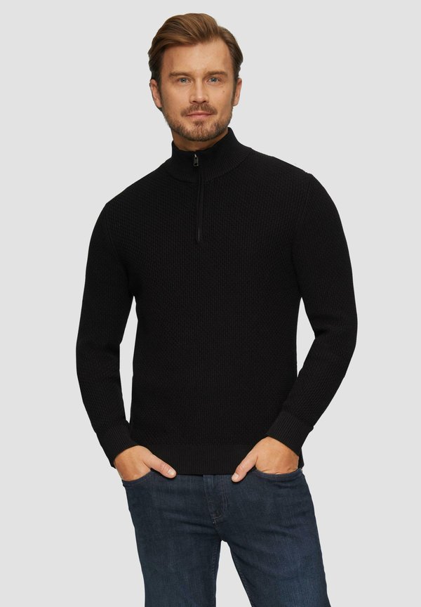 STRUKTURIERTER MIT TROYERKRAGEN - Strickpullover - schwarz