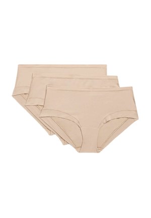 Beige katoenen slips in een set van drie met een gladde textuur, een middelhoge pasvorm en een zachte elastische tailleband. Geen zichtbare patronen of accenten.