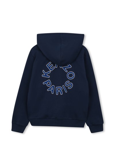 Felpa con cappuccio blu navy con logo circolare "KENZO PARIS" ricamato sul retro in colore chiaro a contrasto. Tessuto in misto cotone.