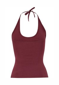 Top senza maniche color borgogna con scollatura arrotondata, spalline sottili e dettaglio con lacci sul retro, realizzato in tessuto morbido e elasticizzato.