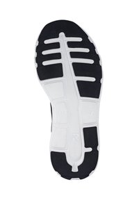 Suola di scarpa in gomma bianca e nera con grip testurizzato e un motivo di battistrada segmentato per trazione e flessibilità.