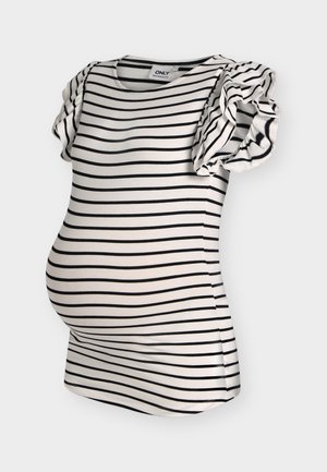 ONLY MATERNITY, OLMDAISY FRILL O-NECK - Tričko s potlačou - cloud dancer/black