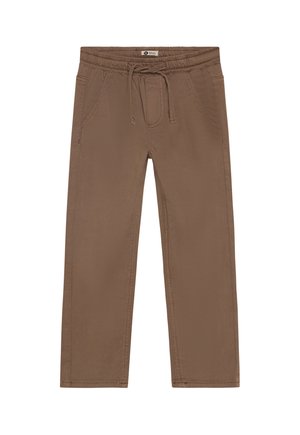 Bruna vardagsbyxor med elastisk midja och dragsko, med framfickor och rak passform.