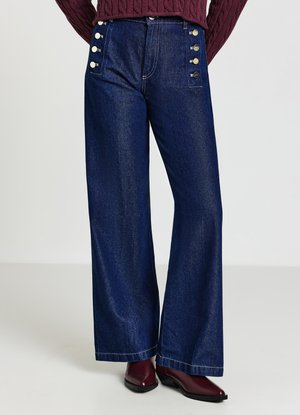 PALAZZO CON BOTTONI - Jeans baggy - blu denim scuro