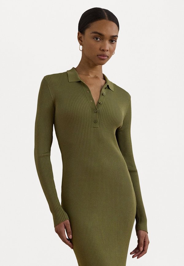 RIB KNIT POLO DRESS - Jumper dress - olive grove