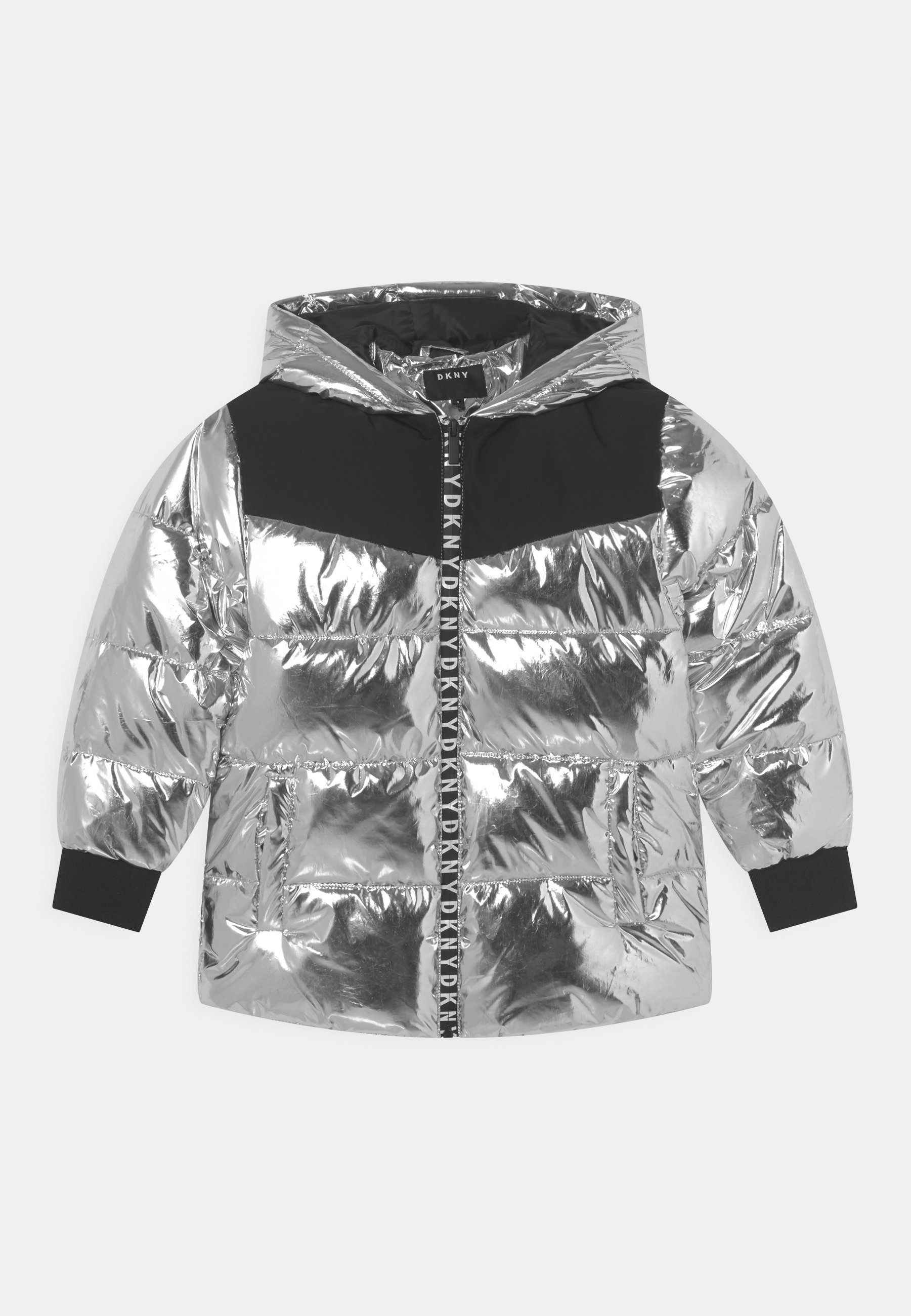 dkny silver puffer coat