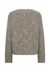 Hall hõlmikmustriga kampsun, lühem mudel ja soonikuga krae. Tagaküljel on väike logodetail.