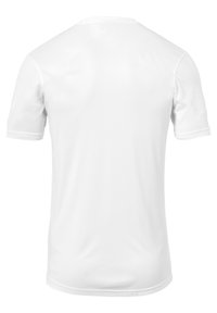 Korte mouwen witte sportshirt met een ronde hals, gladde textuur en zonder zichtbare patronen of logo's. Achteraanzicht weergegeven.