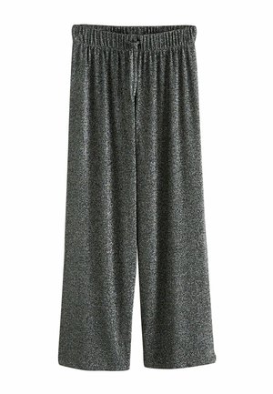 Šedé, volné culoty z texturované látky s jemným tečkovaným vzorem. Obsahují elastický pás pro nastavitelné nošení.
