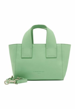 Green leather tote bag with short handles and detachable shoulder strap, branded "Liebeskind Berlin" on front center.