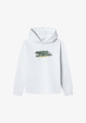 Sudadera blanca con un gráfico frontal en verde y amarillo que presenta el texto "Pepe Jeans London". Confeccionada con una suave mezcla de algodón.
