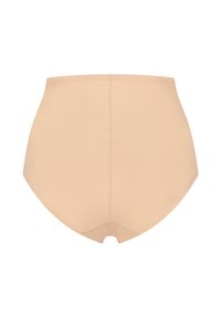 Hooggeplaatste naakte ondergoed gemaakt van gladde stof, met een naadloos ontwerp zonder zichtbare stiksels en een zachte, flexibele tailleband.