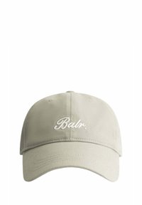 Khaki Baseballcap aus Baumwolle mit gebogenem Schirm und weißem, gesticktem "Balr."-Logo auf der Vorderseite. Weiche Textur, schlichtes Design.