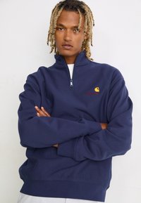 Carhartt WIP HALF ZIP AMERICAN SCRIPT - Sweatshirt - air force blue