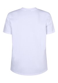 Camiseta blanca de algodón con un diseño clásico de cuello redondo, mangas cortas y una textura suave; presenta una parte posterior sencilla y sin adornos.