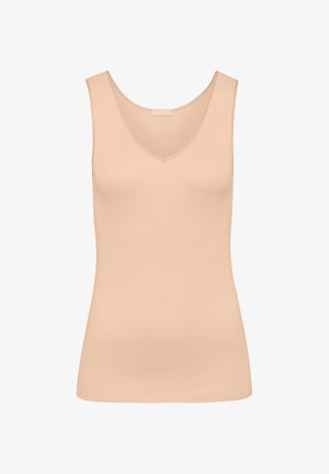 Naakt mouwloos tanktop met een diepe V-hals. Gemaakt van gladde stof, met een aansluitende pasvorm en minimale naden voor een gestroomlijnd uiterlijk.