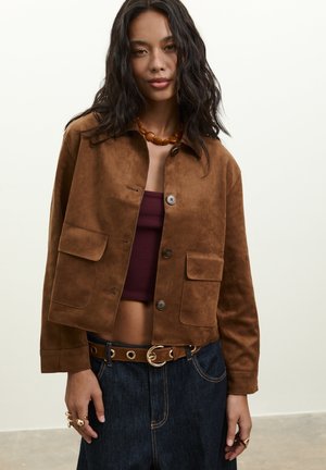 Stradivarius Veste en similicuir - dark brown