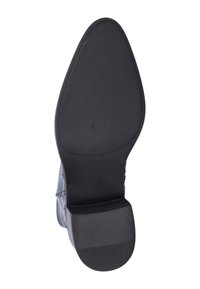 Zwarte enkellaars met een glad leren bovenwerk, rubberen buitenzool en een gestructureerde grip. Heeft een korte, blokhak voor stabiliteit. Maat 37.