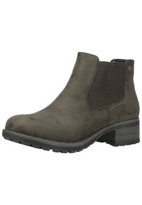 Viininvihreä nilkkuri, joka on valmistettu pehmeästä mokkanahasta. Siinä on elastiset sivupaneelit ja teksturoitu kumipohja, jossa on kohtuullinen loiva korko.