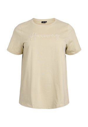 PERLMUTT-TEXT - Print T-shirt - eucalyptus wh pearls