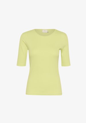 Kratka majica s kratkimi rokavi v svetlo zeleni barvi, izdelana iz mehke in raztegljive tkanine. Ima okroglo izreza in preprost dizajn, primerna za vsakodnevno nošenje.