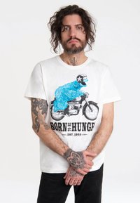 LOGOSHIRT SESAMSTRASSE - KRÜMELMONSTER MOTORRAD - Camiseta estampada - weiß