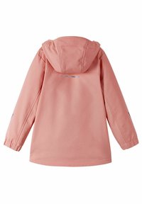 Vaaleanpunainen huppari, jossa on joustavat hihansuut ja kaareva helma. Varusteena heijastavat yksityiskohdat harteilla ja selässä lisäämään näkyvyyttä.