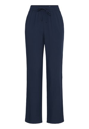 Navyblaue, locker sitzende Hose mit elastischem Bund und verstellbarem Kordelzug, gerade geschnittene Beine.