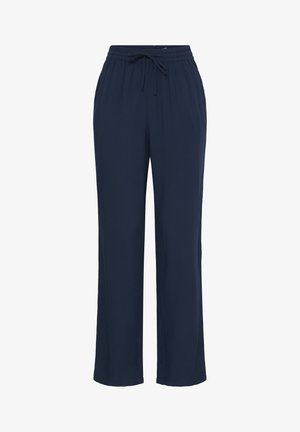 Navyblaue, locker sitzende Hose mit elastischem Bund und verstellbarem Kordelzug, gerade geschnittene Beine.
