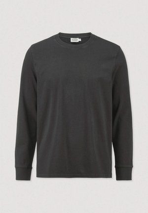 Zwarte lange mouwen T-shirt van katoen. Kenmerkt zich door een ronde halslijn, manchet mouwen en een zachte textuur zonder zichtbare patronen of accenten.