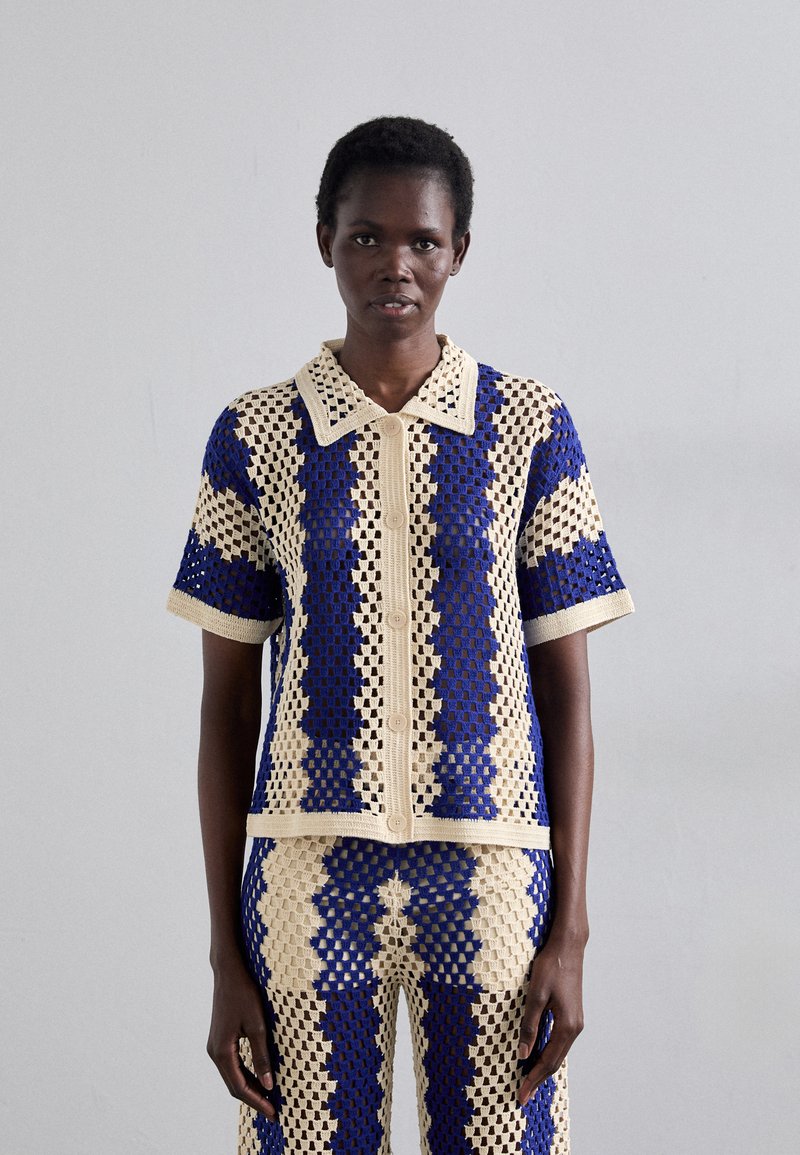 sandro - Button-down blouse - bleu/ecru, Enlarge