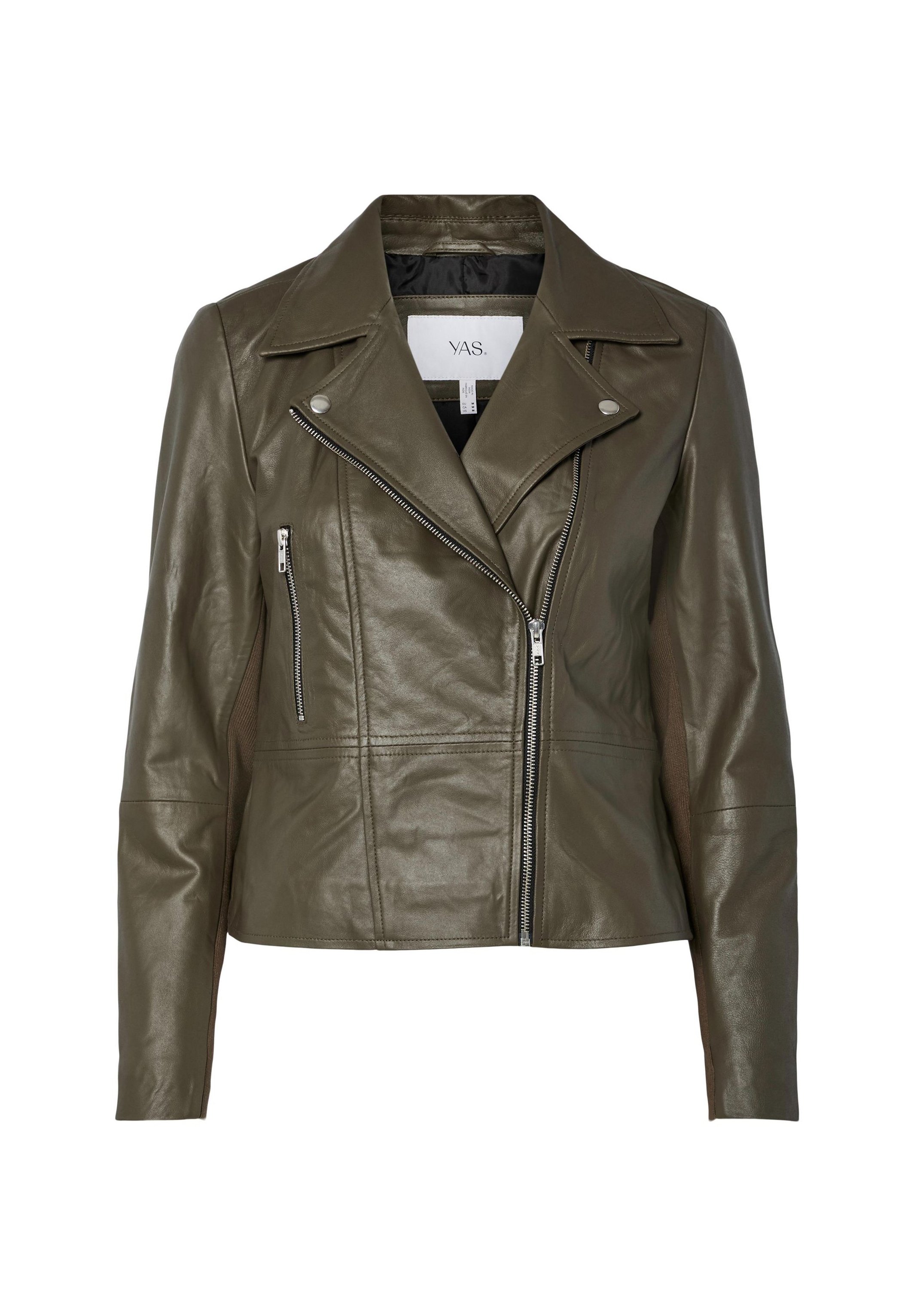 YAS YASSOPHIE - Leather jacket - dark olive/dark green - Zalando