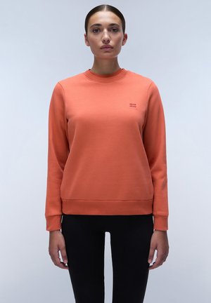 Oranje katoenen sweatshirt met een ronde halslijn, lange mouwen en geribbelde manchetten. Bevat een klein logo in de linkerbovenhoek.