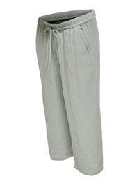Pantalon ample gris clair texturé avec taille élastique et cordon, doté de poches latérales.