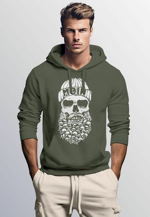 Totenkopf Nordisch Moin Hamburg Dialekt Skull Anker Fashion Streetstyle  - Hoodie - oliv