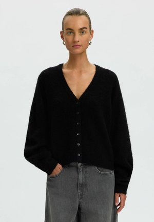 Selected, CARDIGAN BRUSHED V-NECK - Gilet - black