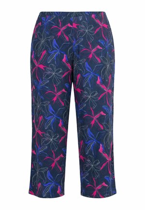 Ulla Popken, NEON FLOWER ELASTIC WAIST JERSEY CROPPED PANTS - Broek - marine