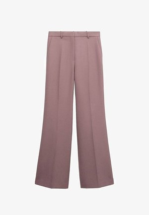 Pantaloni a gamba larga a vita alta in malva tenue con passanti per cintura, tasche laterali e chiusura frontale con zip nascosta.