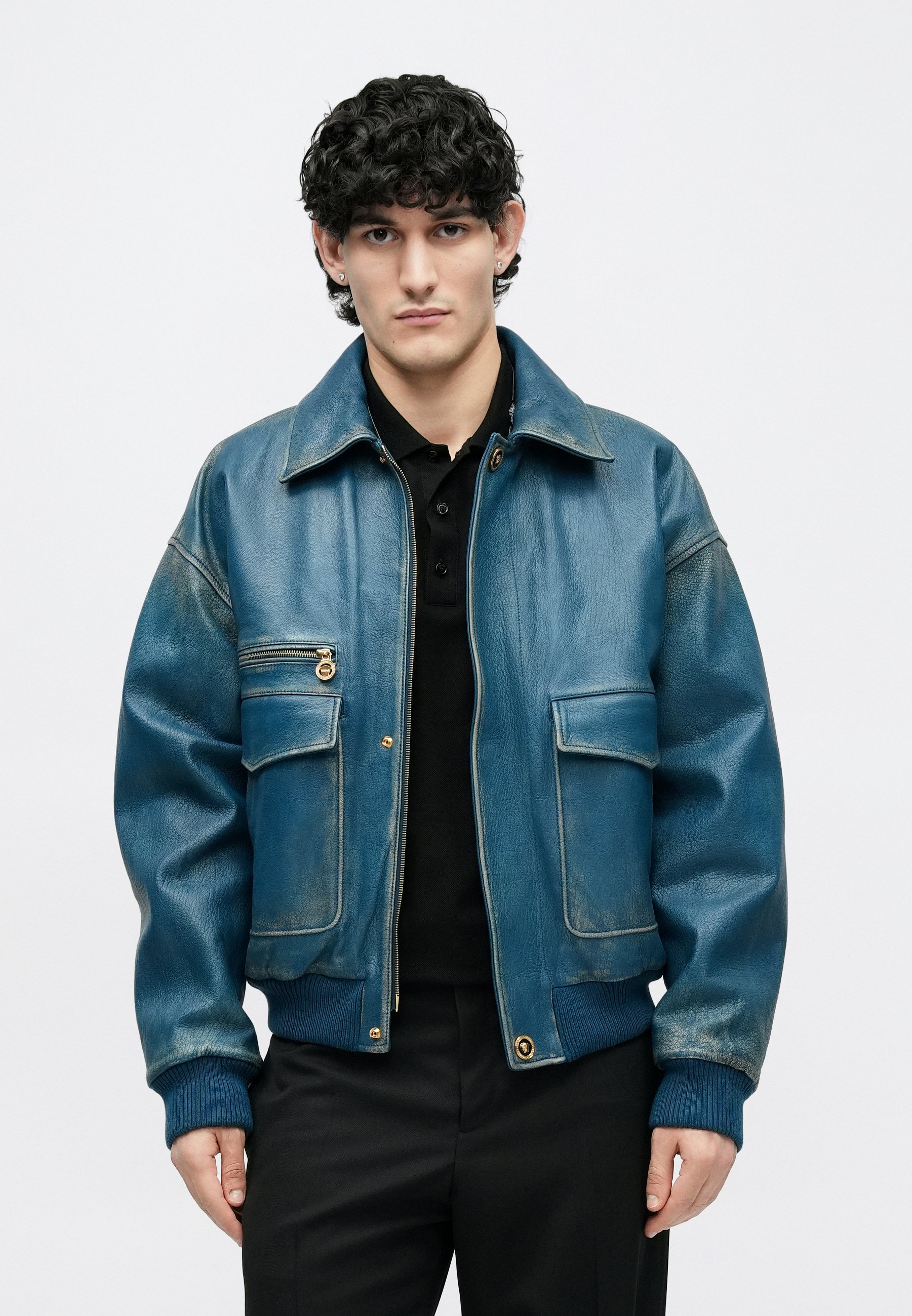 Versace BLOUSON DISTRESSED EMBOSSING - Leather jacket - petrol