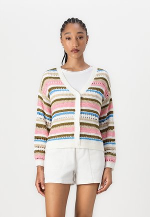 Kardigan - off white/olive/pink