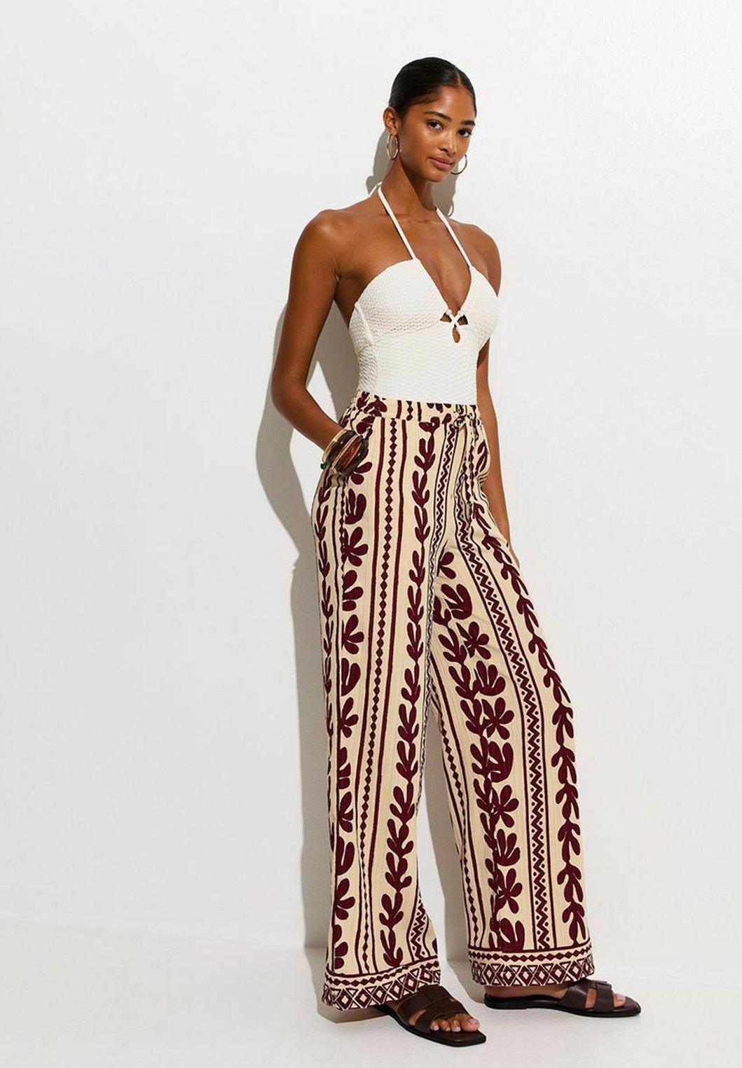 New Look CACTUS PRINT WIDE LEG BEACH TROUSERS - Strandaccessoire - brown  pattern/braun - Zalando